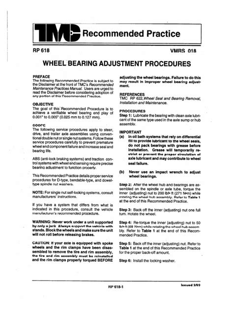 Tmc wheel bearing adjustment.  This guide provides a seven-step bearin...