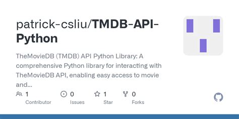 Tmdb api github.  - 18Months/themoviedb-api tmdbsimple is a wrapper, written in Python, fo...
