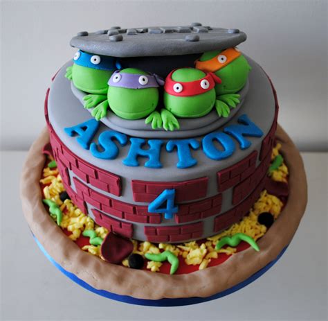 Tmnt birthday cake. Aug 28, 2015 - Tmnt birthday cake. I took the ideal from the pigs in the mud cakes and decided to put the turtles in toxic waste lol. I made characters and decorations out of fondant. The cake is orange with Bavarian cream filling and vanilla buttercream. 
