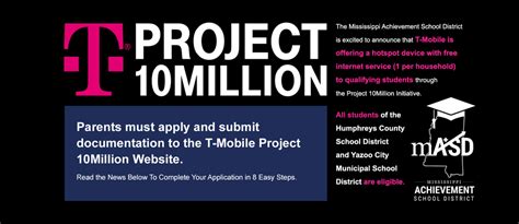 Tmobile 10 million. With Project 10Million, we’re offering help to 10 million eligible households over the next 5 years. With Project 10Million, we’re offering free hotspots with 100GBs of mobile data each year for five years, plus access to at-cost laptops and tablets, to 10 million eligible k-12 students. Enrollment is open through August 30, 2024. Like ... 