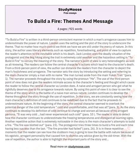 To Build a Fire Themes And Message Free Essay Example