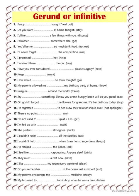 To Infinitive And Gerund Exercise Pdf