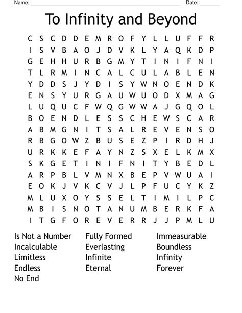 To Infinity and Beyond Word Search WordMint