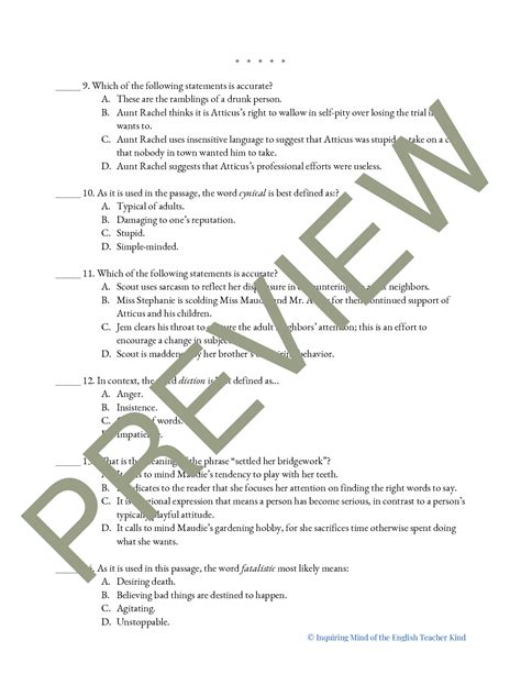 To Kill A Mockingbird Figurative Language Worksheet Answer Key
