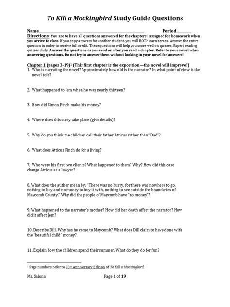To Kill a Mocking Bird Study Guide