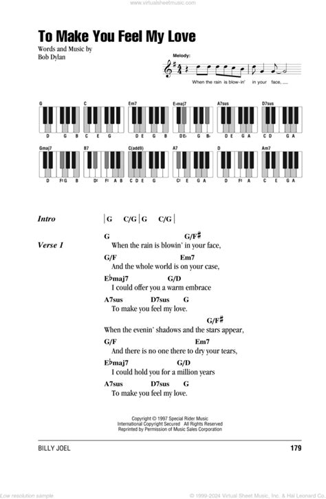 To Make You Feel My Love sheet music for piano solo (chords, lyrics