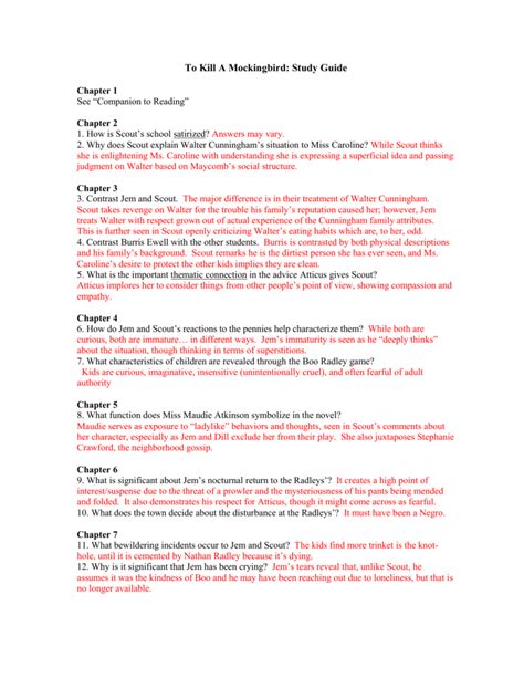 To kill a mockingbird part 1 study guide answers. - Science pacing guide cumberland county nc.