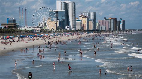 In October, Myrtle Beach generally has high temperatures and high rainfall. Anticipate daytime temperatures around 24°C , while night temperatures can drop to 14°C . Myrtle Beach in October usually receives high rainfall, averaging around 111 mm for the month. Based on our climate data of the past 30 years, about 8 days of rain are anticipated.