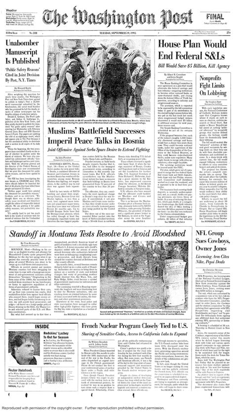 Today in History: September 19, Unabomber manifesto published in New York Times, Washington Post