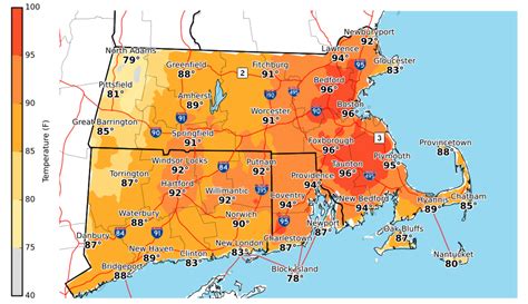 Boston, monthly averages in June. Min Temperature 15°C. Max Temperature 24°C. Water Temperature 14°C. Chance of Rain 47%. Precipitation 127 mm. Rainy days 14 days. Humidity 69%. Windspeed 18 km/h.