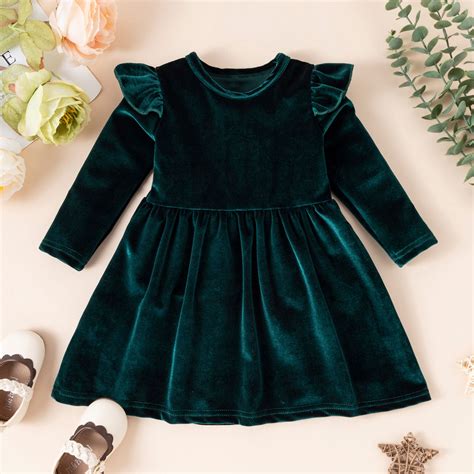 Toddler Girls Long Sleeve Dresses Solid Bowknot Princess for