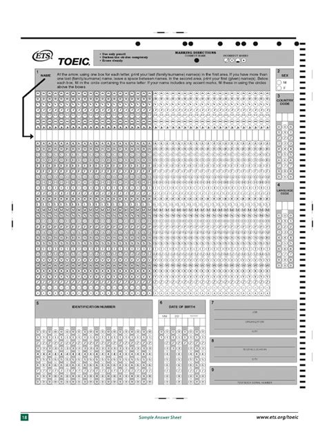 Toeic Sheet Sample Answer