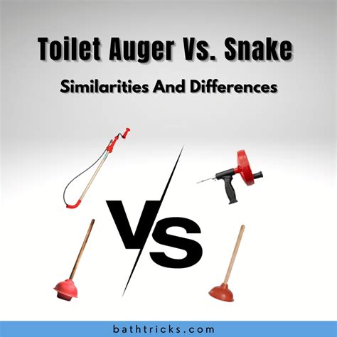 Toilet auger vs snake. A toilet auger is much bigger because it’s meant for trapways. Drain snakes, on the other hand, are smaller as they are designed for shower drains, sinks, and bathtubs. Toilet auger, also known as plumbing snake is the best when dealing with toilet clogs. As it winds down the toilet, it breaks down waste while pushing it out of the drain. 