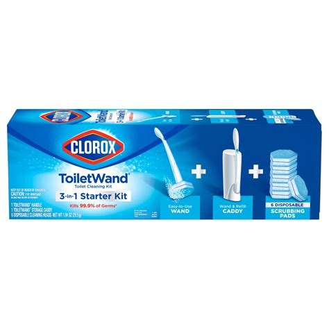 Toilet cleaner wand. The Clorox® toilet wand system allows you to click a sponge-like head onto the wand, scrub to unleash the preloaded cleaner, then toss the head away. These disposable cleaning heads kill germs, remove rust, calcium and lime scale while it disinfects, deodorizes and deep cleans with ease. 