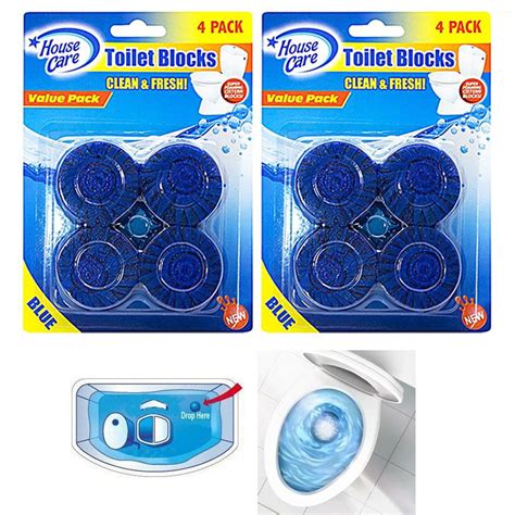 Toilet cleaning tablets. The cleaning solution helps to break down stains and odors in the toilet bowl and tank. The tablets typically last for several weeks or months before they need to be replaced. To use toilet tablets, simply drop one into the toilet tank and wait for it to dissolve. The tablet will gradually release its cleaning solution into the water. 