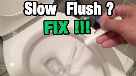 Toilet flushes slow. If the toilet flushes strongly, the problem is with the water delivery from the tank to the bowl. On the other hand, if it is drains slowly and even overflows, you definitely have a clogged toilet. Note : if apart from a weak flushing toilet you are also experiencing slow draining fixtures (tubs, showers and sinks), you could be dealing with a ... 