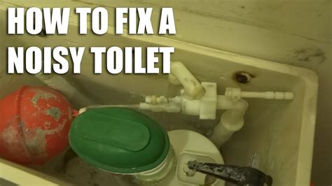 Toilet making noise. Turn the main water supply back on and check for leaks. If there are none, turn the water back on to the toilet. Test flush. The foghorn noise should be gone. 3. Persistent Hissing Sound. A hissing sound is normal when any toilet is flushed. The hissing is the sound of water rushing into the tank. 