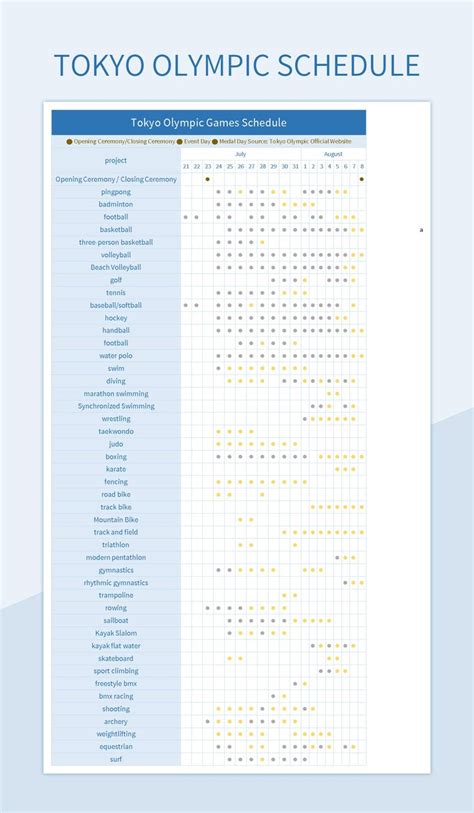 Tokyo Olympic Schedule Excel Template And Google Sheets File For Free