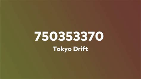 Code: 1836780219 - Copy it! Favorites: 1 - I like it too! Artist: D.R.I. If you are happy with this, please share it to your friends. You can use the comment box at the bottom of this page to talk to us. We love hearing from you! Tokyo Drift Roblox ID - You can find Roblox song id here. We have more than 2 MILION newest Roblox song codes for you.. 