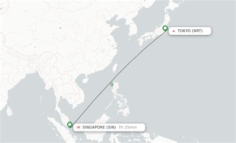 The total flight duration from Tokyo, Japan to Singapore is 7 hours, 6 minutes. This assumes an average flight speed for a commercial airliner of 500 mph, which is equivalent to 805 km/h or 434 knots. It also adds an extra 30 minutes for take-off and landing. Your exact time may vary depending on wind speeds. If you're planning a trip, remember .... 