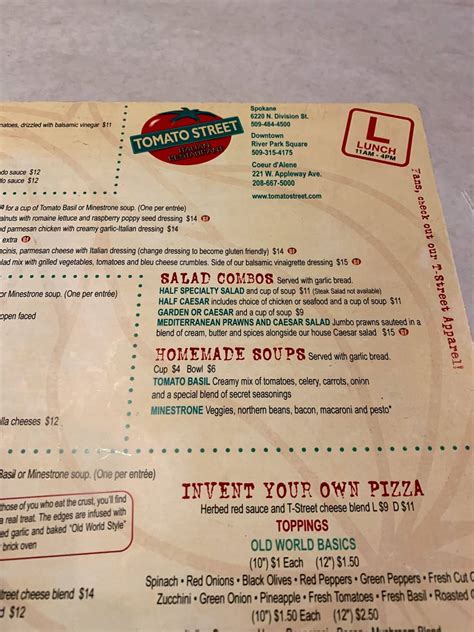 Tomato Street North Division Menu - 1032 6220 N Division St, Spokane …