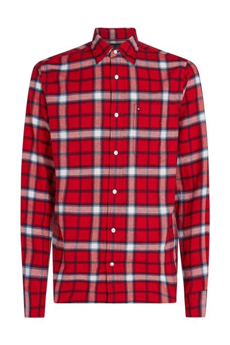 Tommy Hilfiger Brushed Shadow Check Rf Shırt Erkek Kırmızı Gömlek . 