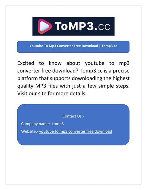 Free online Youtube to MP3 Converter. Convert Youtube to MP3 for free and unlimited. ToMP3.cc helps you convert any Youtube video to MP3 format then you can save it to your device.. 