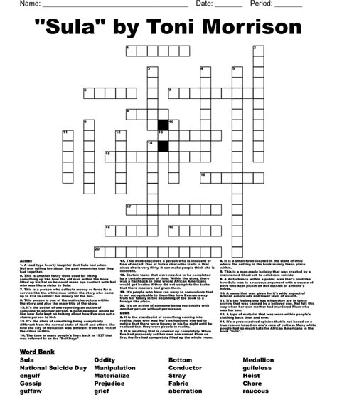 Toni morrison creation crossword. Here is the answer for the crossword clue Toni Morrison novel last seen in Eugene Sheffer puzzle. We have found 40 possible answers for this clue in our database. Among them, one solution stands out with a 95% match which has a length of 4 letters. We think the likely answer to this clue is SULA. 