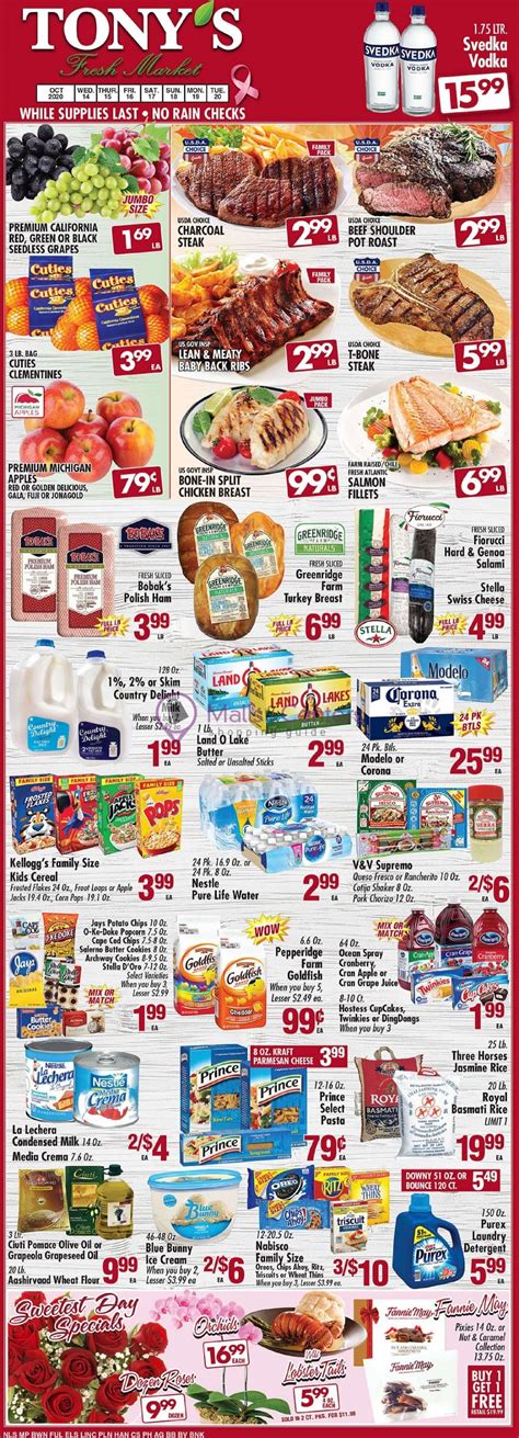 Tony's ad next week. By doing this, you'll stay up-to-date with the latest weekly Pete's Fresh Market flyer.The current sales ad features a total of 10 pages of discounted items and promotions and is valid from Wednesday, October 11, 2023 and you can also explore previews + Pete's Fresh Market ad for next week. In total, there are 1 store ads and … 