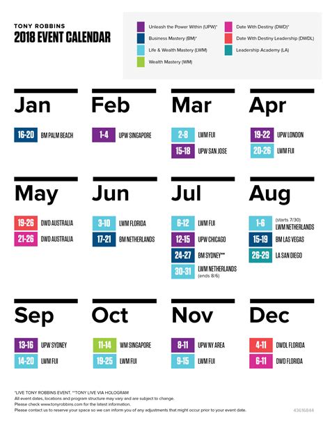 Tony Robbins Event Calendar