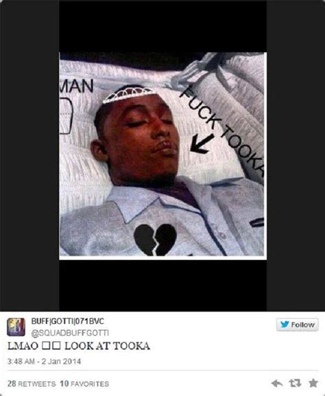 Tooka in casket. Mon 9 November 2020 14:49 Iram Sharifah Khan Who is Tooka, the Chicago teen, who in 2012 was murdered in a gruesome gang shooting? And why is he so hated nowadays? Eight years after his killing, Tooka is reappearing in King Von’s lyrics and in internet discussions. Let’s unpack this. Who is Tooka? 