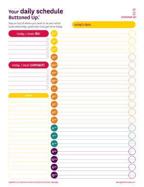 Tool Free Printable Daily Schedule Form Buttoned Up