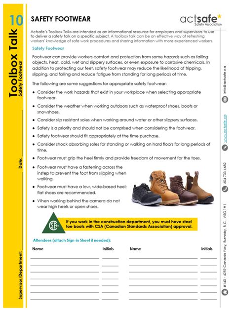 Toolbox Talk 10 - Safety Footwear - rev 2 - actsafe.ca