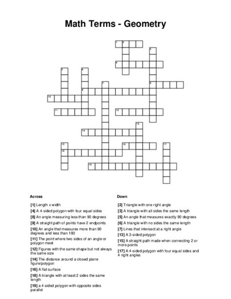 Tools of geometry vocabulary crossword - Math Summary