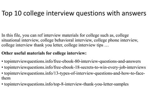 Top 10 college interview questions with answers