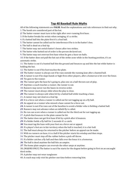 Top 40 Baseball Rule Myths