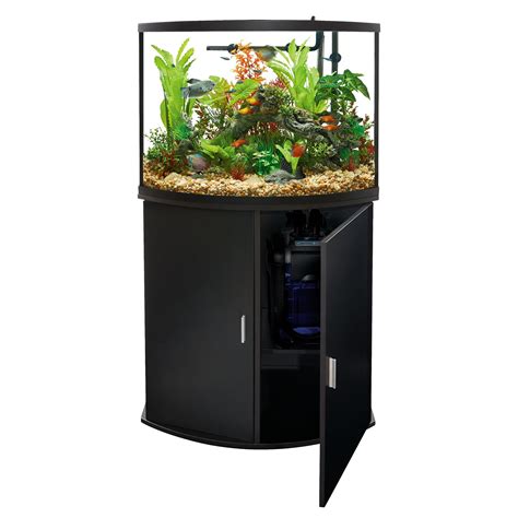 The Aqueon Deluxe LED Bow Front Kits add a unique aesthetic to the aquarium by using a curved front glass panel and black silicone seals. Each includes an LED Full Hood and one Day White lamp with an open slot for an additional lamp. ... Aqueon Bow Front LED Aquarium Kit, 26 Gallon removed from the wishlist. Tap to zoom. Tap to …. 