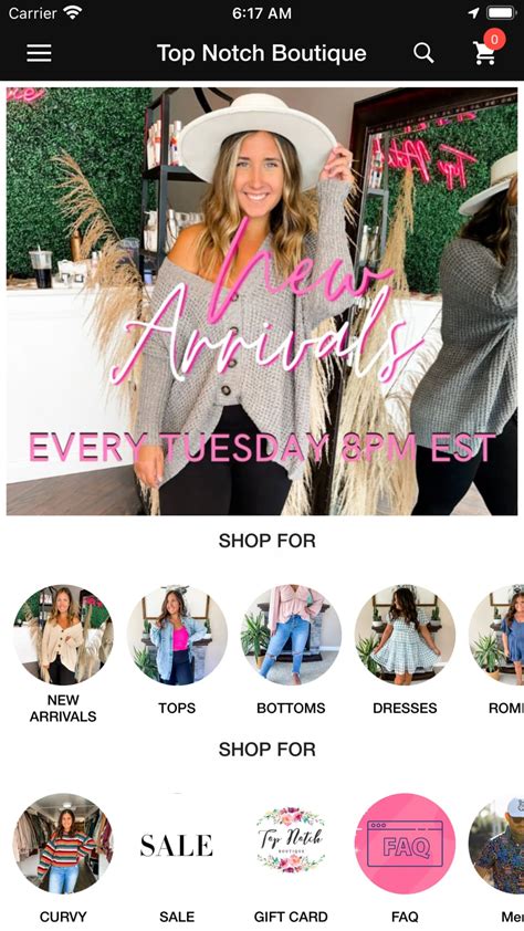 Top notch boutique. Top Notch Boutique. New Arrivals. Tops. Bottoms. Dresses. Rompers. Footwear. Accessories. Curvy. SALE. Mens. Gift Cards. RETURN POLICY. View cart. … 