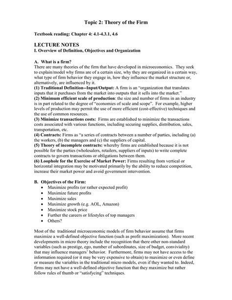 Topic 2: Theory of the Firm LECTURE NOTES - Studylib