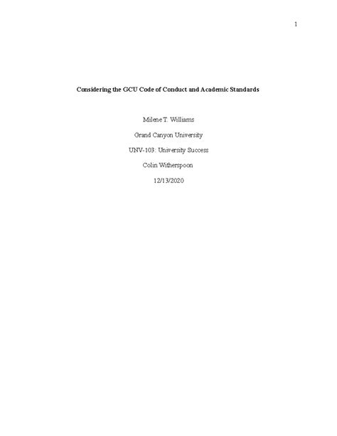 Topic 2 GCU Code of Conduct and Academic Standard Considering the