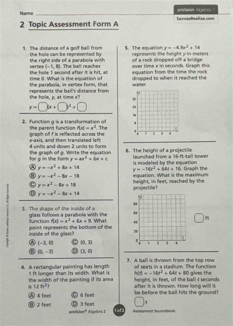 Topic 2 assessment form a answer key algebra 1.  Explore Education.  Helps study, and a...