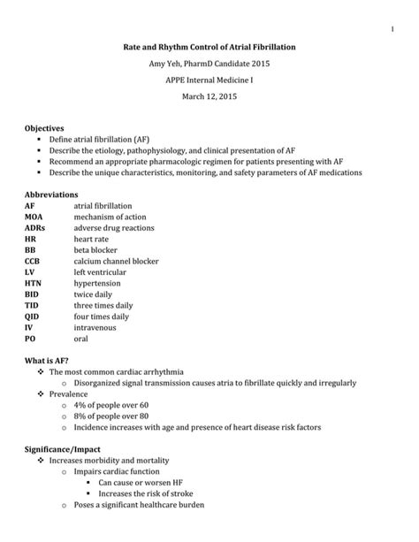 Topic Discussion 1 Rate and Rhythm Control AFib