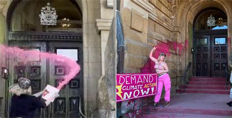 Topless Junos protester splashes pink paint at PM’s office: climate group