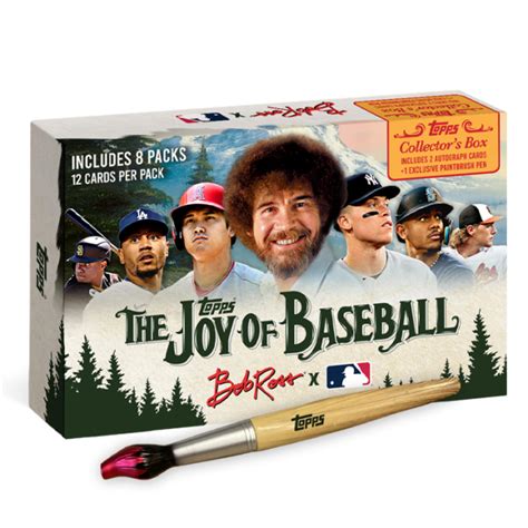 In 2023, Topps, Major League Baseball, and the Bob Ross estate have teamed up to create an incredibly creative and irresistibly collectible set: The Joy of Baseball.This unique collection showcases Baseball legends, past and present, silhouetted atop Bob Ross’ unmistakable landscape art work.. Topps x Bob Ross Checklist. BASE CARDS (100 …. 
