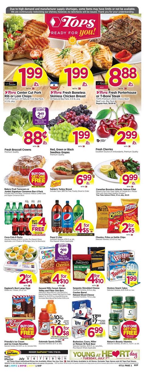 Location: 738 Foote Avenue Jamestown NY 14701 Change Store. Weekly Specials. Chuck Roast Family Meal Deal! Super Coupons! Tops Low Prices Every Day. Price Lock Guarantee - Now Through November …. 