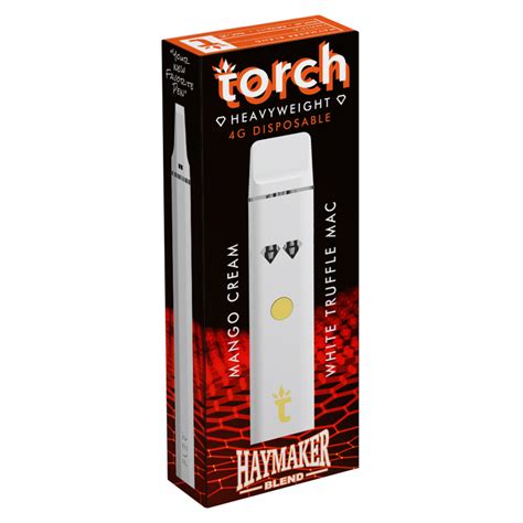 Torch Haymaker Heavyweight Disposable 4G $ 32.00. Back to products Next product. Torch Liquid Diamonds Disposable 3.5G $ 38.00. Torch Burnout Blend Disposable 3.5G. Rated 4.86 out of 5 based on 14 customer ratings (14 customer reviews) $ 30.00. Compliant with the 2018 Farm Bill;