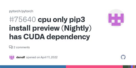 Torch install cpu only. cuda.  When a dependency manager like pip or uv sees a de...