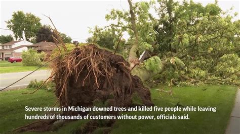 Tornado confirmed as Michigan storms with 75 mph winds down trees, power lines; five people killed