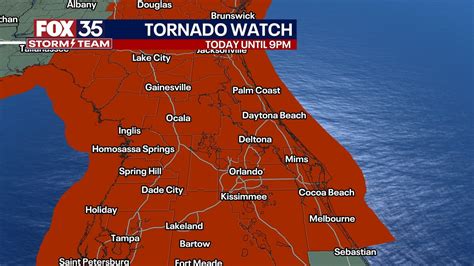 The National Weather Service issued a tornado watch for all of central Florida, including Tampa Bay, from about 8 a.m. to 4 p.m. Thursday, ahead of a line of showers and thunderstorms that rode .... 