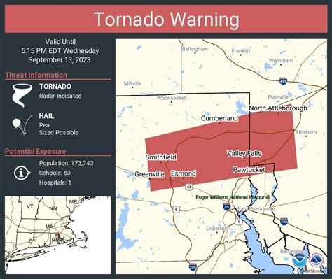 Tornado warning rhode island. A tornado warning that was issued for parts of Plymouth, Norfolk and Bristol County Wednesday evening has expired. Norfolk, Plymouth and Bristol Counties were placed under the tornado warning until 5:45 p.m., according to the National Weather Service. Only Bristol County was initially under the warning before the NWS extended it … 